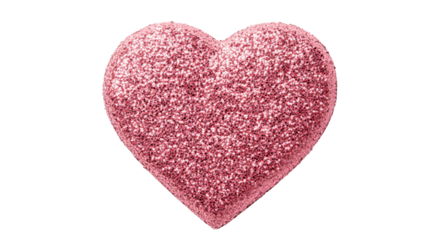 Glittery pink heart shape on transparent background for decoration