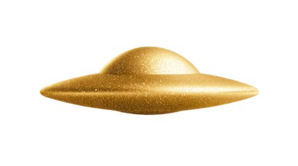 Golden ufo with sparkling texture on transparent background