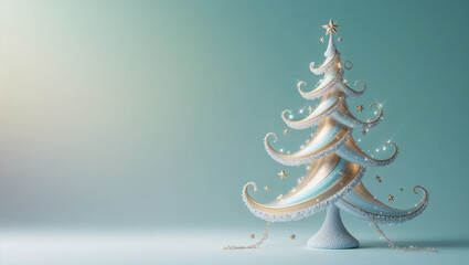 Elegant Christmas tree adorned with shimmering decorations for New Year celebrations in a cozy atmosphere