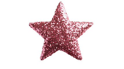 Shiny pink star decoration with glitter on transparent background