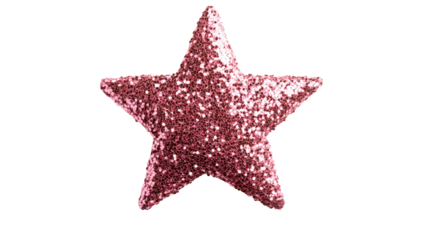 Shiny pink star decoration with glitter on transparent background