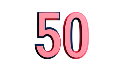 Bold and colorful number fifty with a transparent background