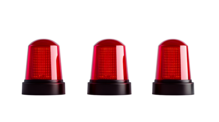 Red emergency lights lined up on a transparent background