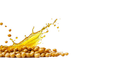 Soybean oil splashing alongside soybeans on a transparent background