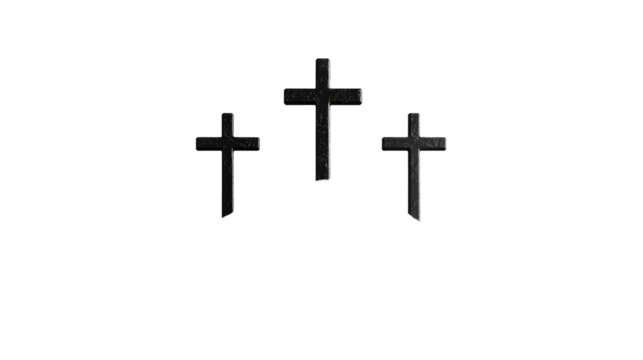 Three black crosses on a transparent religious theme