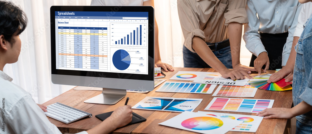 Aufkleber Spreadsheet document information financial startup concept. data and graphs in spreadsheet documents for online analysis project dashboard accounting digital brisk