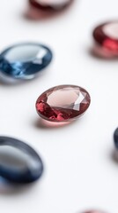 Mesmerizing Faceted Oval Gemstones in Brilliant Blue and Rich Red Tones with Professional Lighting Enhancement