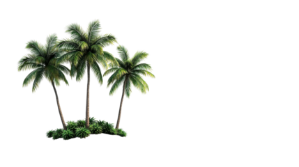 Three palm trees surrounded by lush greenery on transparent background