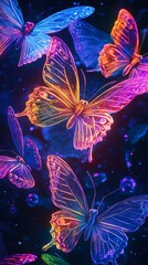 Naklejka premium Floating acrylic butterflies lit with beautiful luminescent colors image
