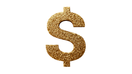 Glittering gold dollar sign symbol on transparent background
