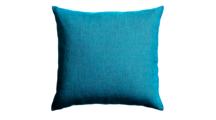 Vibrant turquoise square pillow on transparent background for decor