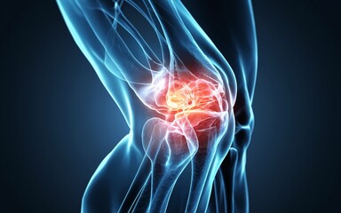 Knee Joint Cross-Section glowing neon, Animated Knee Pain Anatomy