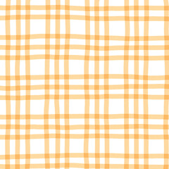 Orange Plaid Gingham Hand Drawn Background Pattern Overlay
