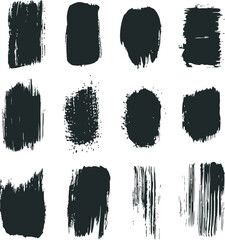 Set of twelve grunge black paint brush