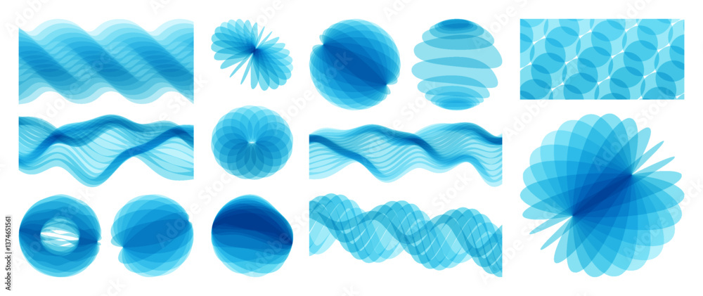 Wall mural abstract wavy geometrical background. set of spheres. 3d vector elements made of various overlapping