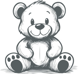 Obraz premium Cute teddy bear sketch with smiling face
