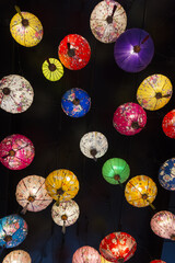 colorful lanterns hanging from the ceiling