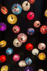 colorful lanterns hanging from the ceiling