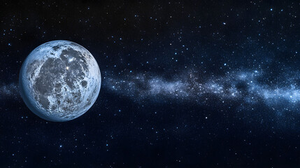 Fototapeta premium Celestial Serenity: A Full Moon's Embrace in the Milky Way's Glow