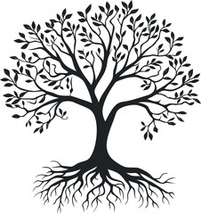 Intricate black tree silhouette with branched