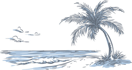 Sketch of palm tree and ocean waves