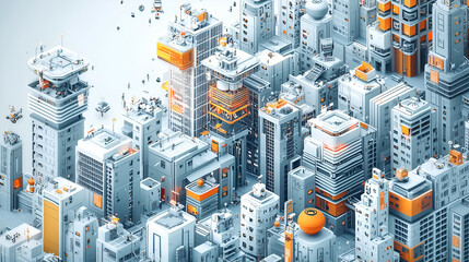 Futuristic Cityscape Illustration: Modern Metropolis Skyline in 3D Rendering with Sustainable Architecture Design