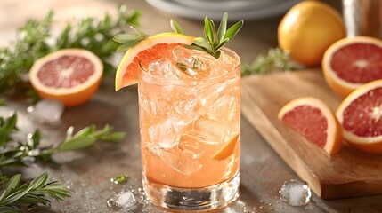 Refreshing summer cocktail in glass garnished with citrus. Generative AI