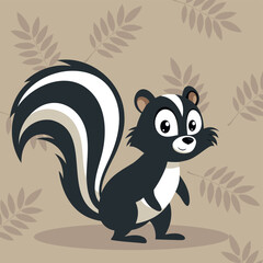 Cute and funny Skunk. Baby skunk standing. Vector illustration skunk character design with flat color. Can be used for design of t-shirts, posters and Baby Shower party and characters.