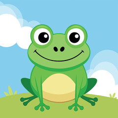 Cute and funny Frog. Baby frog sitting. Vector illustration of green frog character design with flat color. Can be used for design of t-shirts, posters and Baby Shower party and characters.