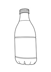 Silhouette of hand drawn plastic or glass bottle of milk, yogurt, dairy products, yoghurt, water. Icon symbol. Line art. Vector illustration. Doodles. CPG. Grocery store. Supermarket shelf. Mock Up.