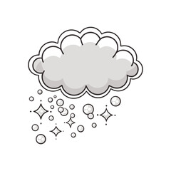 Fototapeta premium Cloud with sparkles and bubbles vector, illustrated in a clean, minimal black-and-white style with soft gray shading.