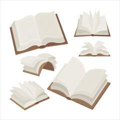 Set of realistic vector illustrations of books open and closed in various positions. Part of set.