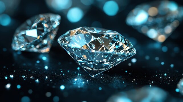 Vibrant close-up view of sparkling diamonds against a smooth black backdrop showcasing their intricate facets and shimmering allure in a moment of chaotic elegance