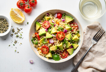 Colorful vegetable salad with quinoa and fresh ingredients