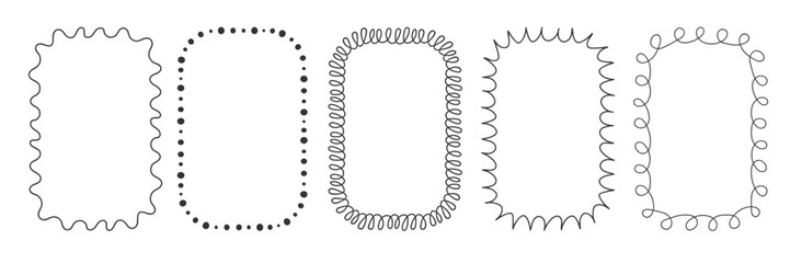 Set of minimalist Black line frames. Doodle playful Simple vertical decorative rectangular frame border. Template for invitation, poster, card, scrapbook, product label, social media creative design