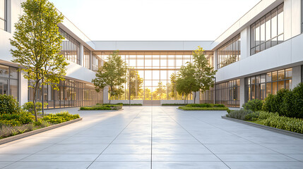 Modern Architecture Meets Urban Greenery: A Serene Outdoor Courtyard with Contemporary Design and Vibrant Plants