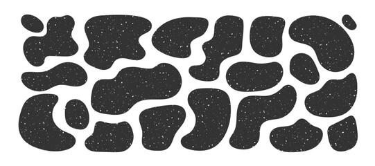 Fototapeta premium Abstract organic blob shapes with rough grainy texture. Hand drawn irregular fluid forms with scratch effect. Modern minimalistic shapes for branding, poster, packaging, social media, creative layouts