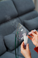 Dripping medical solution for inhalation treatment. Process of preparing compressor nebulizer...