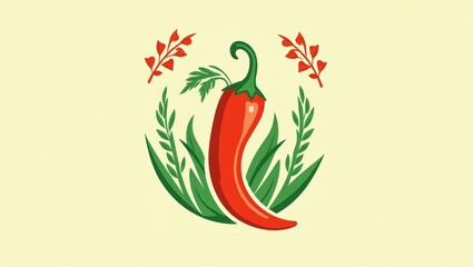 Naklejka premium Stylized red chili pepper illustration with a decorative floral pattern