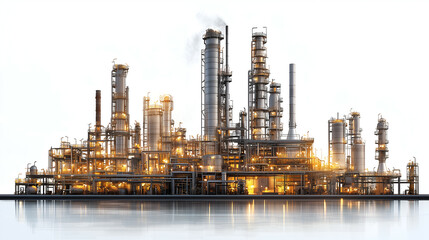 Obraz premium Oil and Gas Petrochemical Refinery Industry: Modern Industrial Infrastructure with Machinery and Pollution in Urban Cityscape