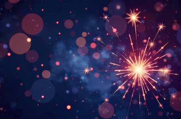 Festive fireworks with bokeh lights in night sky celebration
