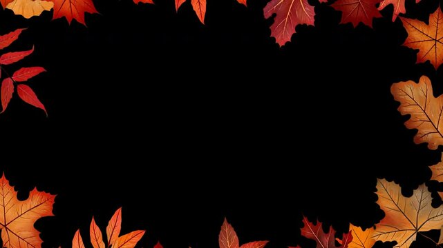 Autumn leaves border, perfect for fall themes animated overlay, transparent 4K video, alpha channel, ProRes 4444