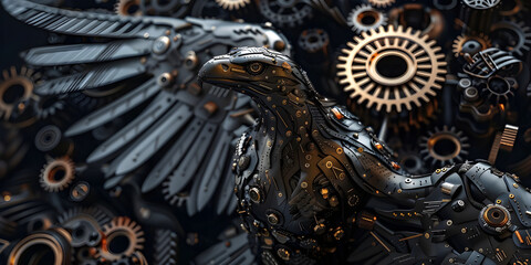 Steampunk style eagle with outstretched wings. © Mrkvica