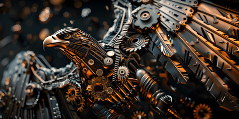 Steampunk style eagle with outstretched wings. © Mrkvica