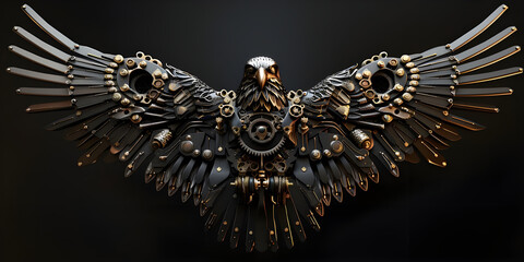 Steampunk style eagle with outstretched wings. © Mrkvica