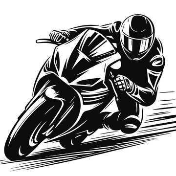Motorcycle Rider Racing at High Speed in Dynamic Style  