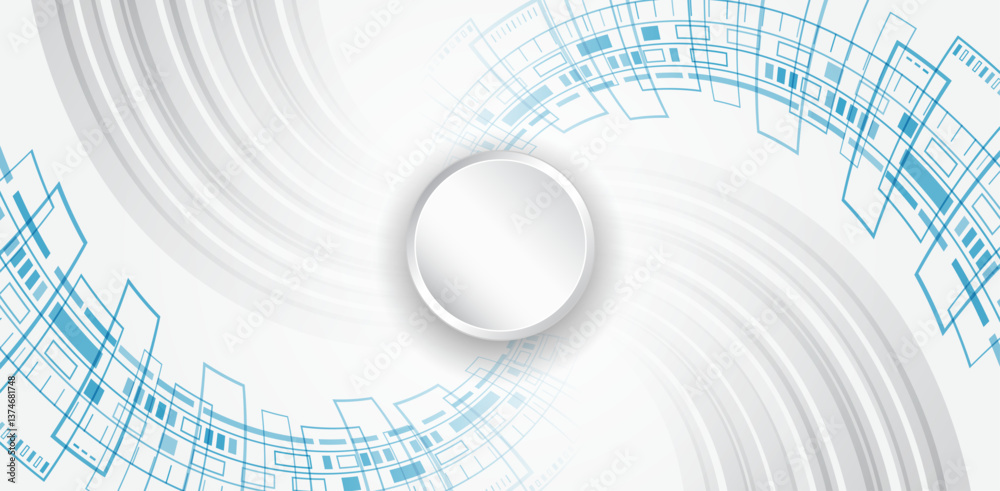 Poster abstract futuristic technology background with geometric digital elements in blue and white. modern 