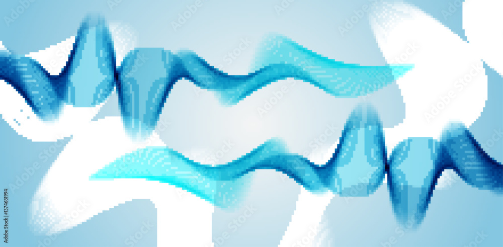 Poster Abstract futuristic background with smooth wavy lines and glowing elements. Elegant blue gradient creates a technological, digital and innovative atmosphere. Great for design banner, presentation.