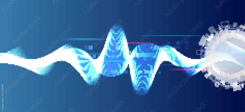 Fototapete High tech digital computer technology concept. Wide blue background with wave and circle, difference technological elements. Abstract circular communication technology, vector illustration.