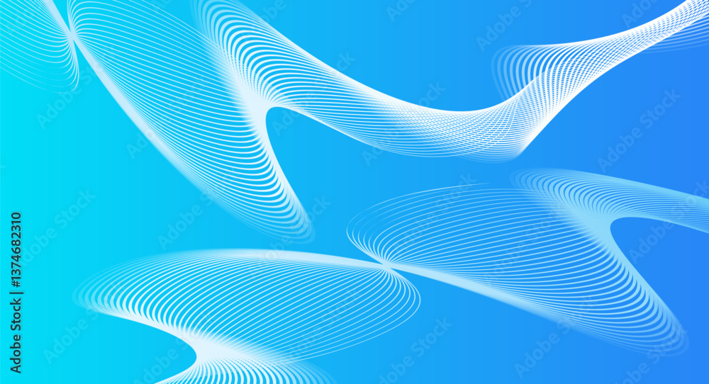 Poster Great for design banner, presentation. Abstract futuristic background with smooth wavy lines and glowing elements. Elegant blue gradient creates a technological, digital and innovative atmosphere.